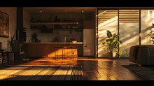 Retro Home Interior With Sun Lights, Vintage Kitchen Room