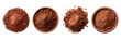 Set of cocoa chocolate powder top view isolated on a transparent background