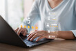 © Prae_Studio - satisfaction to service experience online business application, women use laptop Customer review satisfaction feedback survey concept, online application Satisfaction Review best quality.