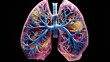 Create an anatomically accurate 3D representation of the lungs, highlighting the region where the biopsy is being conducted 