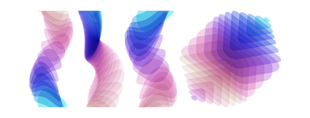 Wall Mural - set of abstract different translucent elements with layered effect. wavy background. modern screen d