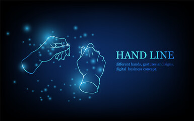 Human hand line, different hands, gestures and signs, digital business concept, futuristic digital innovation background vector illustration.