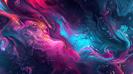 Fluid background with glowing plasma-like shapes in intense neon colors on a dark background