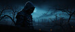 An anonymous silhouette wearing a mask and hood, conveying a sense of loneliness. This evocative image symbolizes isolation and anonymity in a mysterious and contemplative manner.