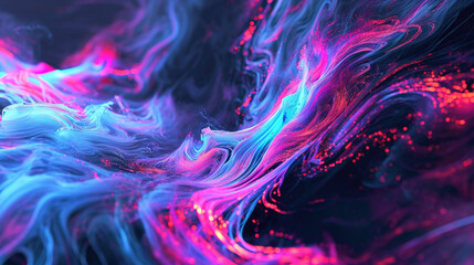 Wall Mural - Fluid background with glowing plasma-like shapes in intense neon colors on a dark background