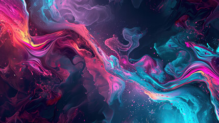 Wall Mural - Fluid background with glowing plasma-like shapes in intense neon colors on a dark background