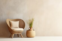Elegant Chair And Woven Vase With Dried Grasses
