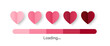 Papercut heart love loading set isolated on a white background. Vector illustration. Valentine's Day status bar with paper cut-styled hearts.