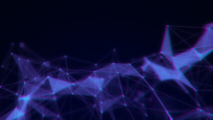 Blue glitch network connection structure. Digital background with dots and lines. Big data visualization. 3D rendering.