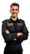 © tong2530 - A confident male pilot in uniform keeping arms crossed and smiling while standing isolated on a transparent background.