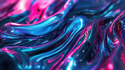 Wall Mural - A fluid background with neon blue and pink fluids intertwined, resembling a futuristic cyberpunk aesthetic