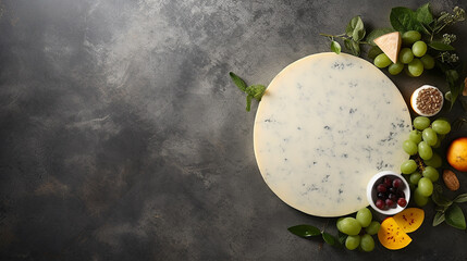 Wall Mural - top view of a light gray concrete table with cheese