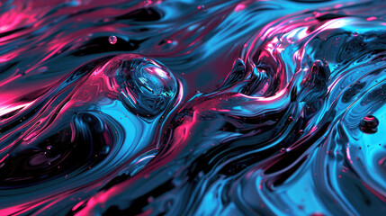 Wall Mural - A fluid background with neon blue and pink fluids intertwined, resembling a futuristic cyberpunk aesthetic
