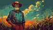 cool looking farmer in colorful comic illustration style.