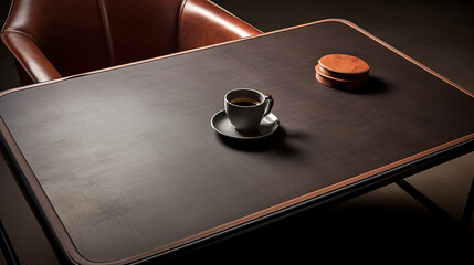 Wall Mural - office leather desk table with coffee cup