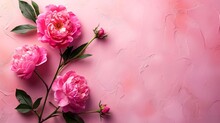 Happy Valentine's Day and Women's Day concept: Top view of pink peony rose background with copyspace AI Generated