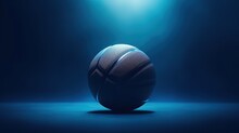 Editorial Photo Of A Basketball Ball. Trending, Award Winning, Blue Tones, Central Composition, Epic, Cinematic, Minimalistic, World Cup Championship, Generative Ai 