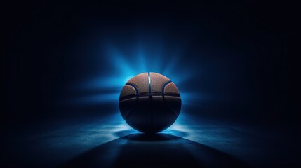 Wall Mural - Editorial photo of a basketball ball. trending, award winning, blue tones, central composition, epic, cinematic, minimalistic, world cup championship, Generative Ai 