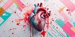 pop art style , anatomic  red heart on bright white  background, banner wallpaper valentine graphic  concept
