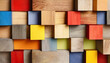 Colorful wooden blocks aligned