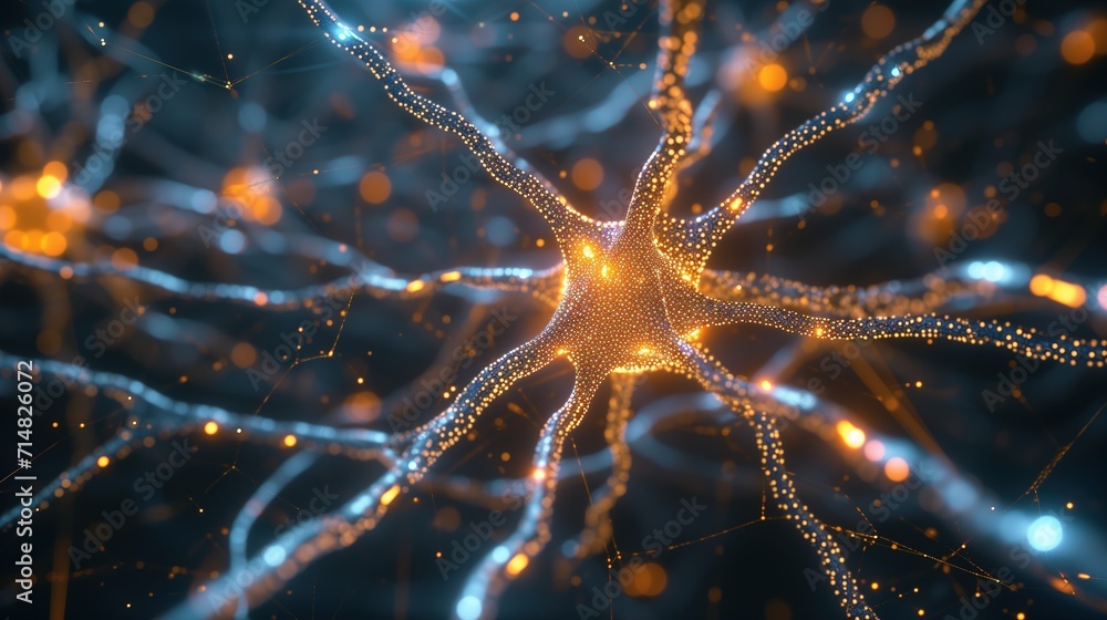 Illustration Stock A close-up photo of a 3D representation of a neural ...