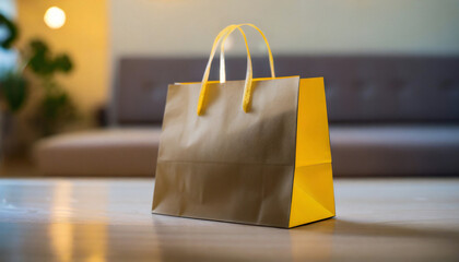 Mockup of paper bag, shop package. Marketing product cardboard packaging.