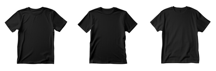 Wall Mural - Set of plain black t-shirt template front view mock up isolated on a transparent background