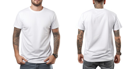 Wall Mural - Set of plain white color t-shirt template front and back view mock up isolated on a transparent background