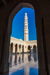 The Sultan Qaboos Grand Mosque minaret in Muscat Oman