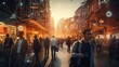 Crowd of Business People Tracked with Technology Walking on Busy Urban City Streets