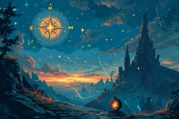 Wall Mural - Enchanted celestial compasses, guiding adventurers to hidden realms among the stars - Generative AI