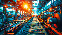 Industrial Steel Production Factory, Illustrating Manufacturing And Heavy Machinery In Motion.