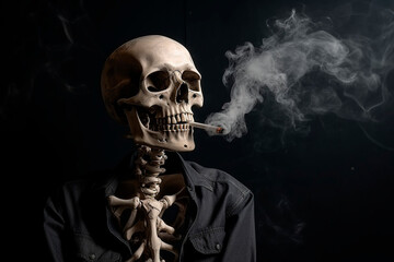 Smoking human skeleton, abstract illustration. Smoking harm concept.