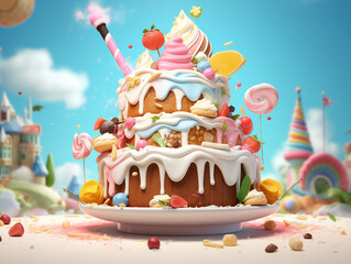 Wall Mural - Adorable 3D Cake illustration