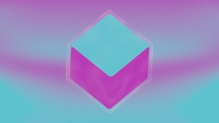 Poster - The cube, with its holographic texture, appears to float and rotate, showcasing its various faces in a captivating dance of light and color.