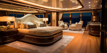 Interior of premises on a luxury mega yacht or apartment on a cruise ship.