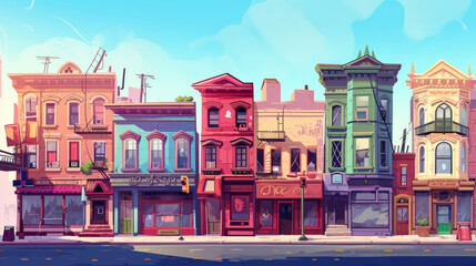 Colorful old fashioned downtown. Cartoon style illustration.