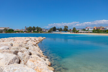 Wall Mural - View of the beautiful beach and blue lagoon. Marina beach in Limassol Cyprus