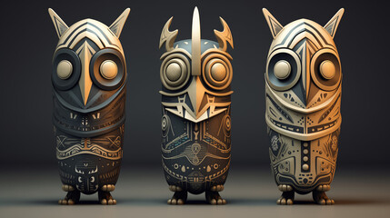 Wall Mural - Metallic 3D Totem illustration