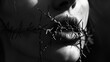 © customer solution - woman with barbed wire in her mouth