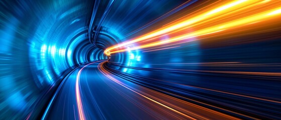 fast-moving tunnel with blue lighting generative ai