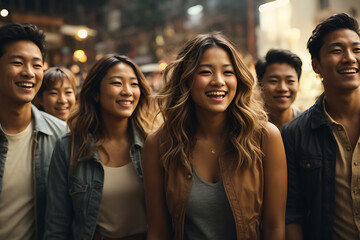 Wall Mural - Group of People Standing Together in a Crowd at an Outdoor Event. Generative AI.