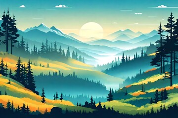 Wall Mural - sunrise in mountains wall  painting