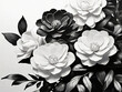 camellia illustration background black and white sketch  design art
