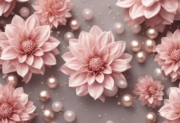 Seamless floral pattern with elegant dahlia flowers and pearls seamless background Floral holiday ba