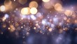 Abstract bokeh lights background with a blue and gold color gradient.