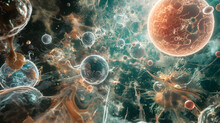 Ilustración De Virus, Bacterias Y Células Vistas A Través De Un Microscopio