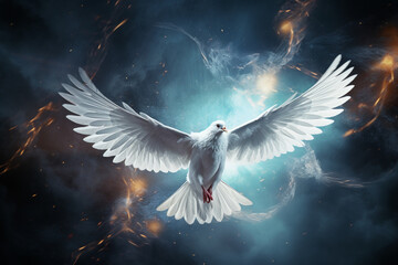 Wall Mural - white dove in flight Holy Spirit. Generative AI