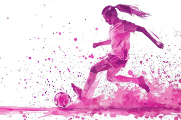 Wall Mural - Soccer player in action, woman pink watercolor with copy space