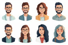 Buyer Personas People Faces Avatars Vector Collection - Set Of Various Diverse Character Heads Flat Design Illustrations With White Background